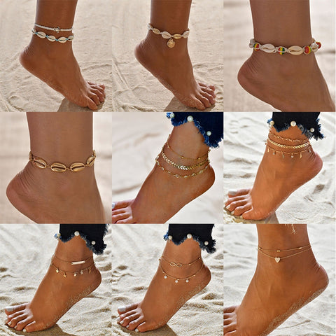 Image of Bohemian Shell&Heart Anklets